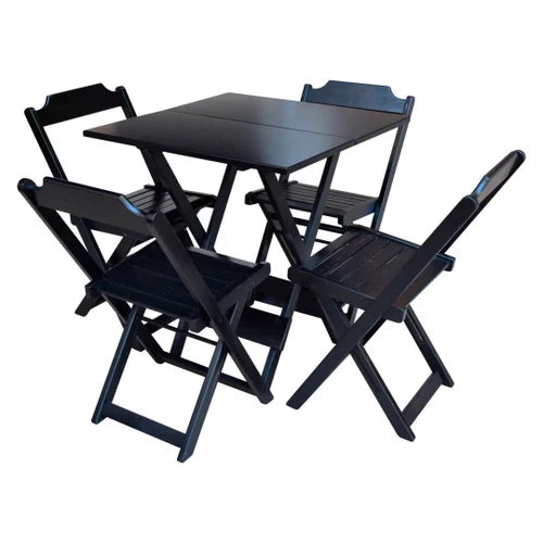 Conjunto de Mesa com 4 Cadeiras de Madeira Dobravel 70x70 Ideal para Bar e Restaurante - Preto