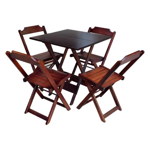 Conjunto de Mesa com 4 Cadeiras de Madeira Dobravel - Imbuia