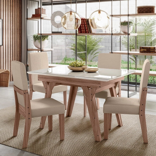 Conjunto Sala de Jantar Dubai 1,10 com 4 Cadeiras Amêndoa 74B
