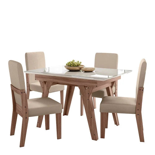 Conjunto Sala de Jantar Dubai 1,10 com 4 Cadeiras Amêndoa 74B