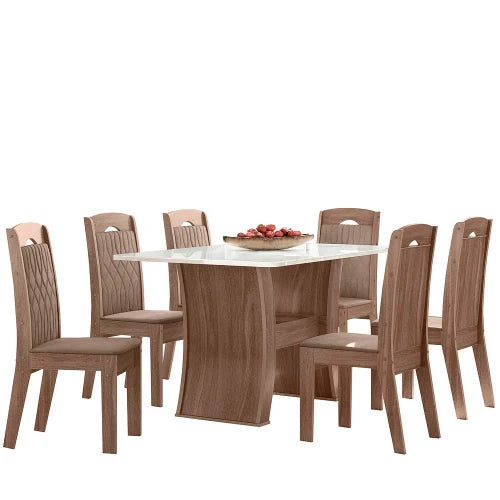 Conjunto Sala de Jantar Bélgica 1,35 Com 6 Cadeiras Amêndoa 73B