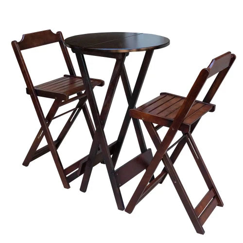 Conjunto De Mesa Bistrô De Madeira Com 2 Cadeiras Dobravel