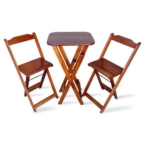Conjunto de Mesa Bistro Dobravel com 2 Cadeiras para Area de Lazer - Imbuia