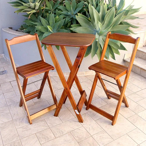 Conjunto de Mesa Bistro Dobravel com 2 Cadeiras para Area de Lazer - Imbuia