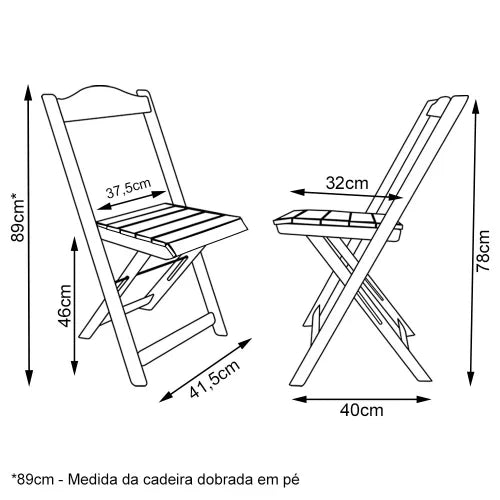 Conjunto Dobrável Mesa de Madeira 90cm Redonda com 4 Cadeiras Preta