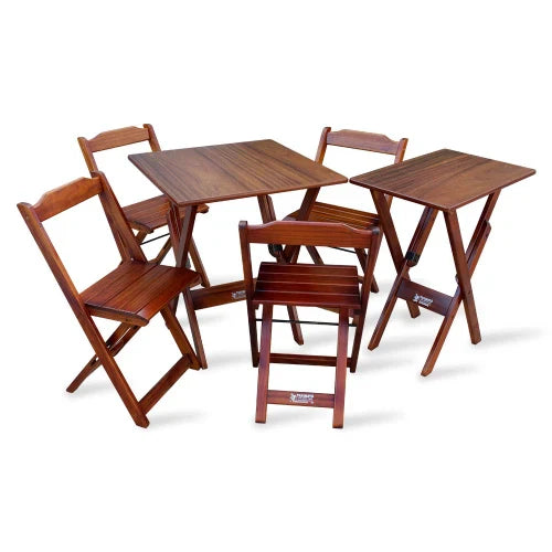 Conjunto de Mesa 60x60 e Mesa Aparador Dobrável com 4 Cadeiras Bar Restaurante - Imbuia