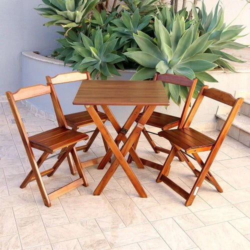 Jogo de Mesa com 4 Cadeiras Dobravel 70x70 para Area Gourmet - Imbuia