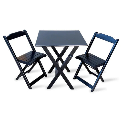 Conjunto de Mesa Dobrável 60x60 com 2 Cadeiras Preto