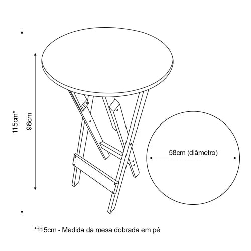 Mesa Bistrô Dobrável de Madeira Redonda Preta