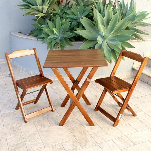 Jogo de Mesa com 2 Cadeiras Dobravel 60x60 para Area Gourmet - Imbuia