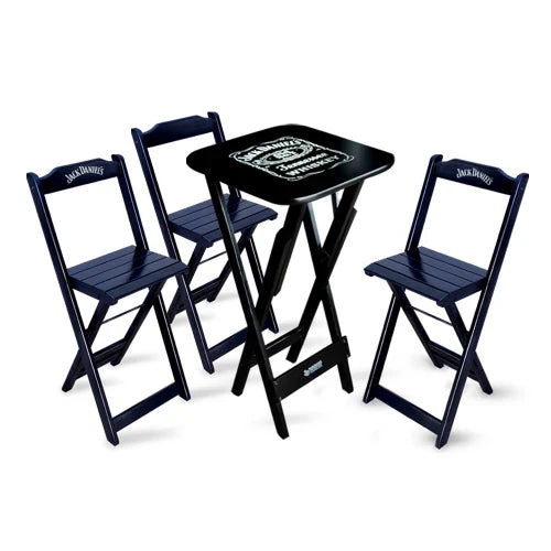 Conjunto de Mesa Bistrô Dobrável Jack Daniel's com 3 Banquetas de Madeira Preta