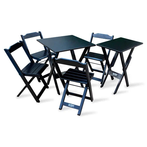 Conjunto de Mesa Dobrável 70x70 com 4 Cadeiras com Mesa Aparador Bar Restaurante - Preto