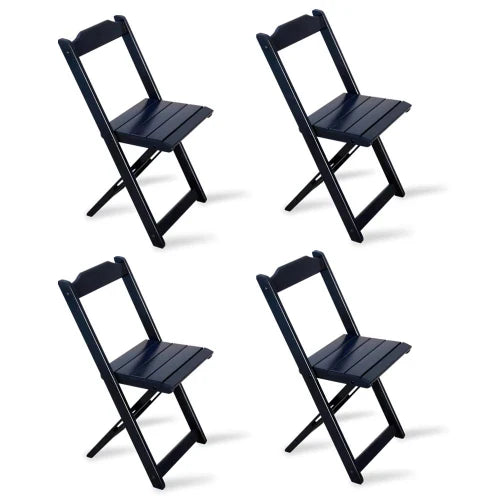 Conjunto de Mesa Dobrável 70x70 com 4 Cadeiras com Mesa Aparador Bar Restaurante - Preto