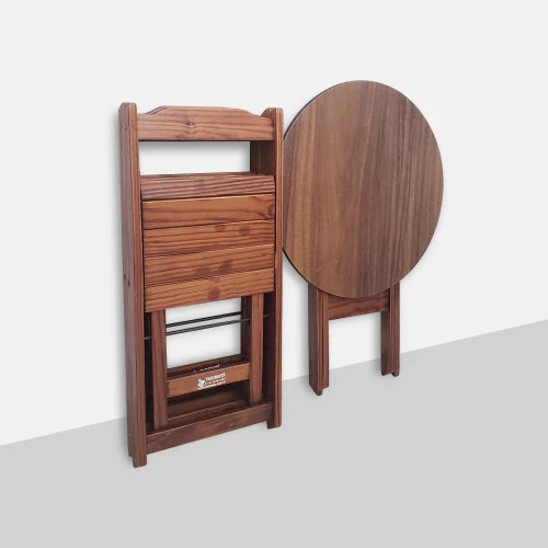 Conjunto Dobrável Mesa de Madeira 70cm Redonda com 2 Cadeiras Imbuia
