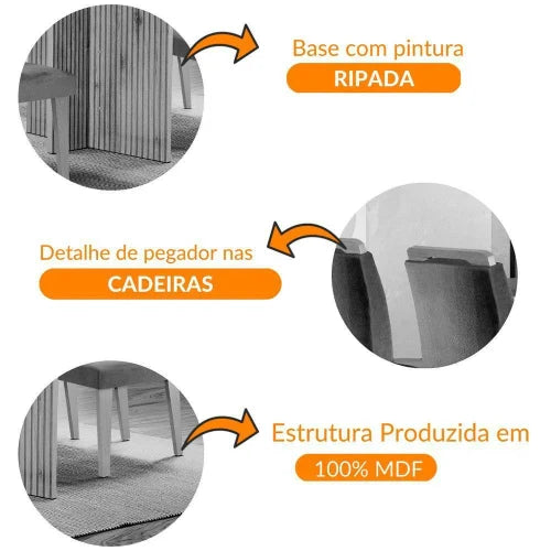 Sala De Jantar Mesa Olímpia 120cm Mdf Vidro Canto Copo Com 4 Cadeiras Grafite, Off White E Imbuia