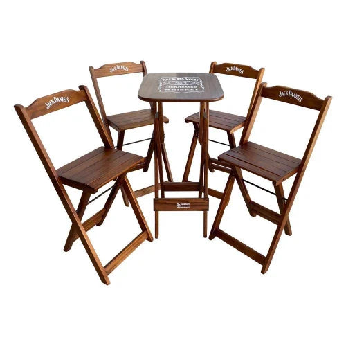 Conjunto Mesa Bistrô Com 4 Banquetas Dobráveis De Madeira Jack Imbuia Marrom