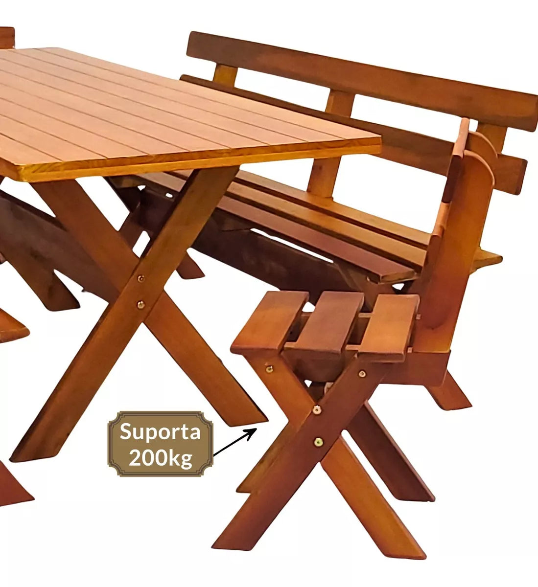Conjunto Mesa Madeira Rústica Para Churrasco - Mesa + 4 Bancos Mel
