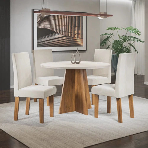 Conjunto Mesa de Jantar Redonda Spirit com 4 Cadeiras Móveis