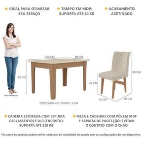 Conjunto Mesa de Jantar 120 cm com 4 cadeiras Rio Multimóveis EX1005 Madeirado/Off White/Bege