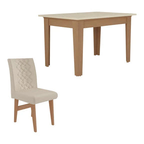 Conjunto Mesa de Jantar 120 cm com 4 cadeiras Rio Multimóveis EX1005 Madeirado/Off White/Bege