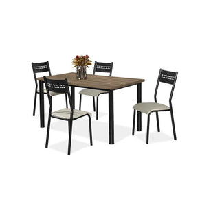 Conjunto Mesa De Jantar Jasmim mdp c/4 Cadeiras Titanium Tampo Nogal Tubo Preto