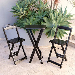 Conjunto de Mesa Bistro Dobravel com 2 Banquetas para Area Gourmet - Preto