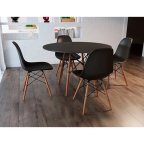 Conjunto de Mesa de Jantar Eames Eiffel Redonda 90 cm Tampo de Madeira Preto com 4 Cadeiras Pretas