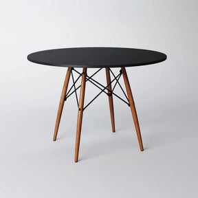 Conjunto de Mesa de Jantar Eames Eiffel Redonda 90 cm Tampo de Madeira Preto com 4 Cadeiras Pretas