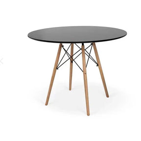 Conjunto de Mesa de Jantar Eames Eiffel Redonda 90 cm Tampo de Madeira Preto com 4 Cadeiras Pretas