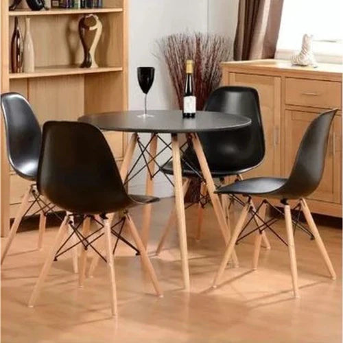 Conjunto de Mesa de Jantar Eames Eiffel Redonda 90 cm Tampo de Madeira Preto com 4 Cadeiras Pretas