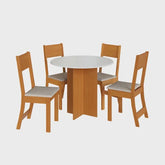 Conjunto Mesa de Jantar Alice Sofia Redonda 4 Cadeiras Freijó Offwhite Linho - Indekes