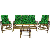 Conjunto Bambu 5 Lugares, 01 Poltrona, 2 Cadeiras + Mesa de Centro com Almofadas Verde Escuro