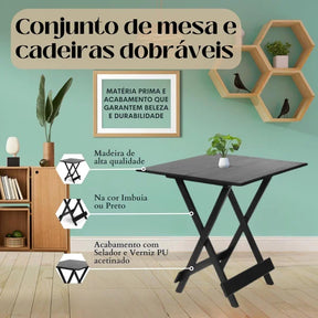 Conjunto Mesa Dobrável 70x70 com 4 Cadeiras Estofadas - Laranja